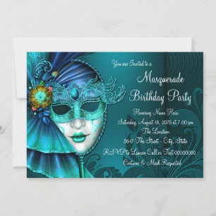 Invitation Masque de bal masqué bleu sarcelle