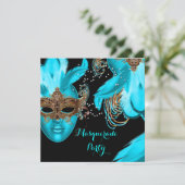 Invitation Masque de Bal Masqué Bleu Sarcelle (Debout devant)