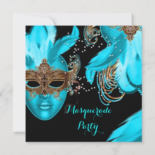 Invitation Masque de Bal Masqué Bleu Sarcelle (Devant)