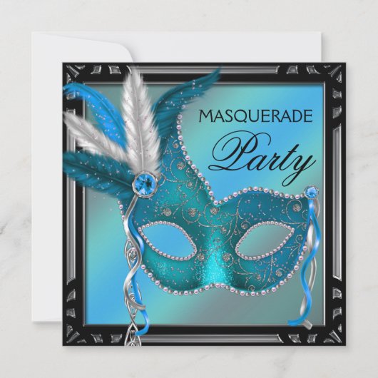 Invitation Masque de bal masqué bleu sarcelle noir (Devant)