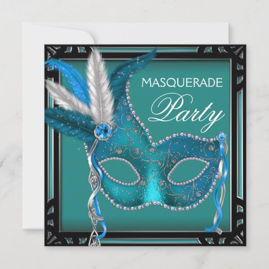 Invitation Masque de bal masqué bleu sarcelle noir (Devant)