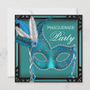 Invitation Masque de bal masqué bleu sarcelle noir