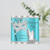 Invitation Masque de bal masqué bleu sarcelle Talons hauts Fê (Debout devant)