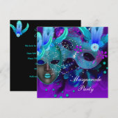 Invitation Masque de bal masqué Bleu sarcelle Violet Masques  (Devant / Derrière)