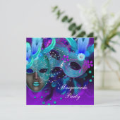 Invitation Masque de bal masqué Bleu sarcelle Violet Masques  (Debout devant)