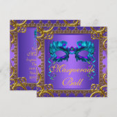 Invitation Masque de bal masqué bleu sarcelle violet or (Devant / Derrière)