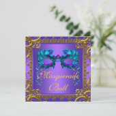 Invitation Masque de bal masqué bleu sarcelle violet or (Debout devant)