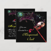 Invitation Masque de bal masqué de Mardi Gras CLASSY ,Noir (Devant / Derrière)