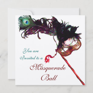 Invitation MASQUE DE BAL MASQUÉ DU MARDI GRAS Classe Or Rouge