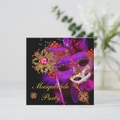 Invitation Masque de bal masqué Fête Violet Rose Noir (Debout devant)