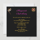 Invitation Masque de bal masqué Fête Violet Rose Noir (Dos)