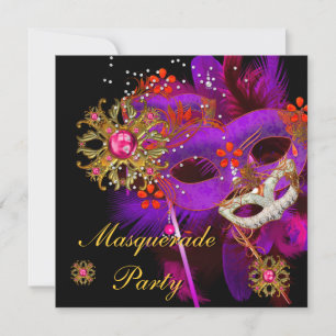 Invitation Masque de bal masqué Fête Violet Rose Noir