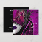 Invitation Masque de bal masqué Fille Noir Rose Violet (Devant / Derrière)