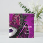 Invitation Masque de bal masqué Fille Noir Rose Violet (Debout devant)