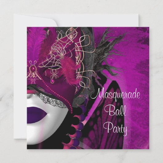 Invitation Masque de bal masqué Fille Noir Rose Violet (Devant)