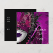 Invitation Masque de bal masqué Fille Noir Rose Violet (Devant / Derrière)