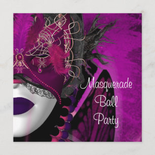 Invitation Masque de bal masqué Fille Noir Rose Violet