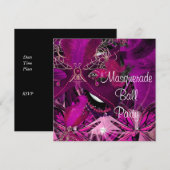 Invitation Masque de bal masqué Fille Noir Rose Violet (Devant / Derrière)