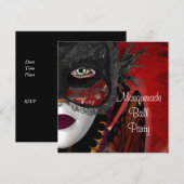 Invitation Masque de bal masqué Fille Noir Rouge (Devant / Derrière)