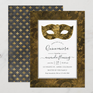 Invitation Masque de bal masqué Gold Vintage Quinceañera