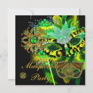 Invitation Masque de bal masqué Lime Vert Masques Noirs
