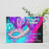 Invitation Masque de Bal Masqué Masques Violet Bleu Turquoise (Debout devant)