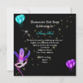 Invitation Masque de Bal Masqué Masques Violet Bleu Turquoise (Dos)