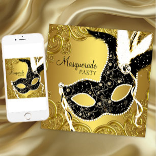 Invitation Masque de bal masqué noir et or