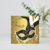 Invitation Masque de bal masqué noir et or (Debout devant)