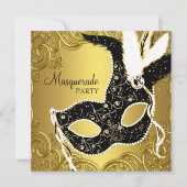 Invitation Masque de bal masqué noir et or (Devant)