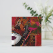 Invitation Masque de bal masqué noir rouge (Debout devant)