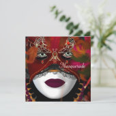 Invitation Masque de bal masqué noir rouge 2 (Debout devant)