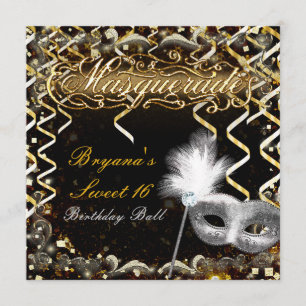 Invitation Masque de bal masqué or et argent Fête d'anniversa