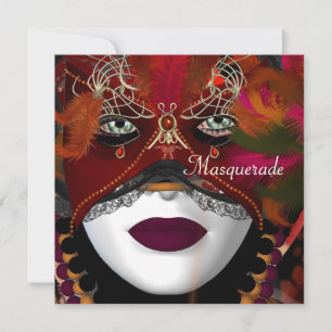 Invitation Masque de bal masqué Parti Masque Noir Rouge 2