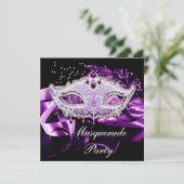 Invitation Masque de bal masqué Rose Violet Noir (Debout devant)