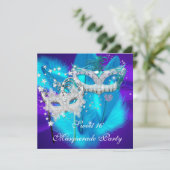 Invitation Masque de bal masqué Sweet 16 Violet Bleu sarcelle (Debout devant)