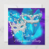 Invitation Masque de bal masqué Sweet 16 Violet Bleu sarcelle (Devant)