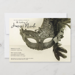 Invitation Masque de bal masqué vintage à plumes noires Maria