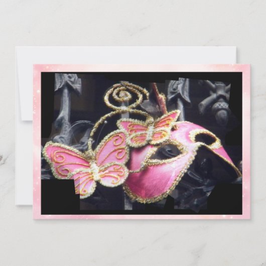 Invitation Masque de Bal Papillon Rose (Devant)