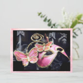 Invitation Masque de Bal Papillon Rose (Debout devant)