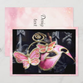 Invitation Masque de Bal Papillon Rose (Devant / Derrière)