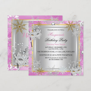 Invitation Masque de bal Rose Gold Flocons de neige Masques A