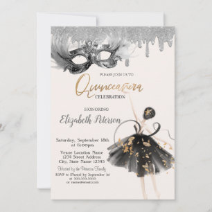 Invitation Masque de ballerine gouttes de paillettes Quincean