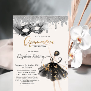 Invitation Masque de ballerine gouttes de paillettes Quincean