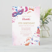 Invitation Masque de Carnaval à l'aquarelle pour anniversaire (Debout devant)