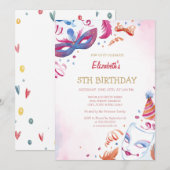 Invitation Masque de Carnaval à l'aquarelle pour anniversaire (Devant / Derrière)