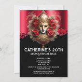 Invitation Masque de carnaval en or rouge noir (Devant)