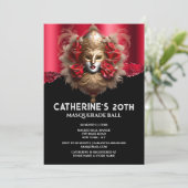 Invitation Masque de carnaval en or rouge noir (Debout devant)