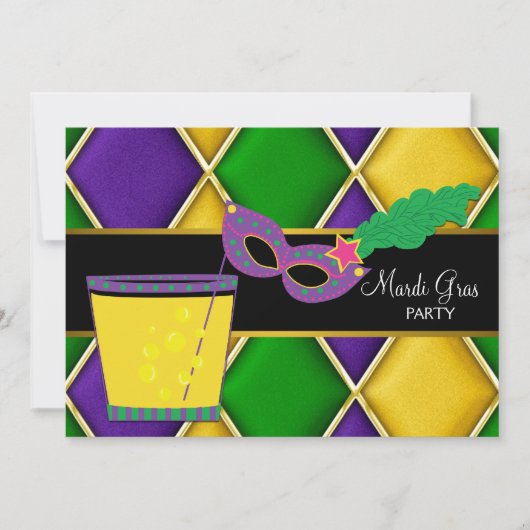 Invitation Masque de cocktail Fleur de Lis Fête de Mardi Gras (Devant)