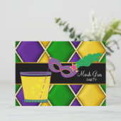 Invitation Masque de cocktail Fleur de Lis Fête de Mardi Gras (Debout devant)